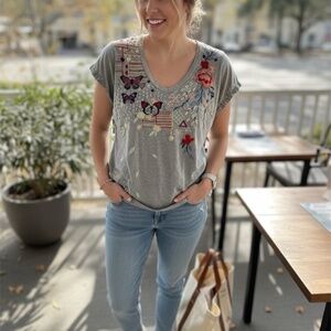 Johnny Was Embroidered T-Shirt